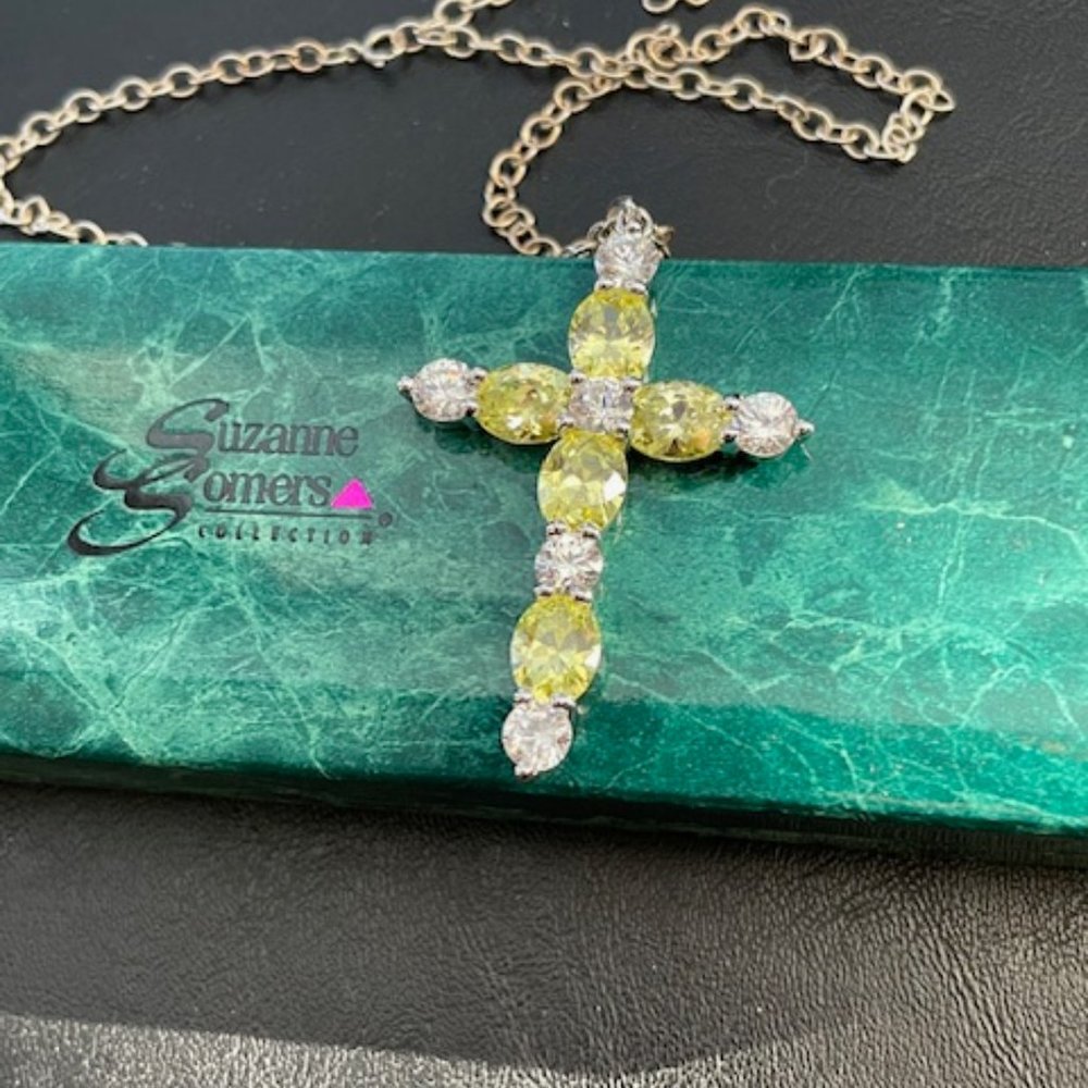 Vintage Suzanne Somers sterling silver necklace w/ cross set in cubic zirconias - Picture 6 of 7